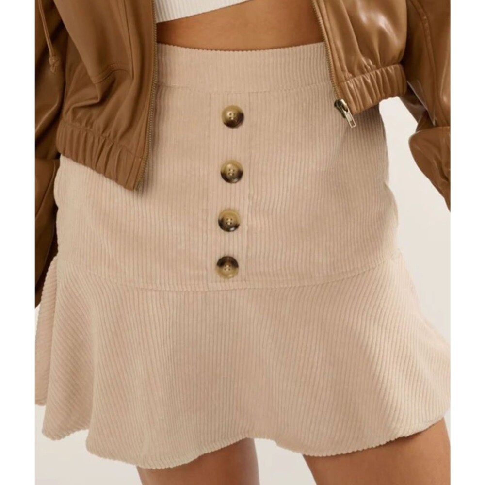 Promesa‎ Cord Button Mini Skirt Taupe NEW